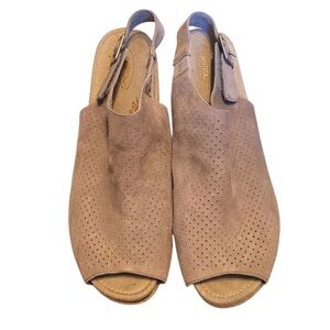 Aetrex Women’s Taupe Suede Perforated Slingback Wedge Sandals Size 42/US 10.5/11